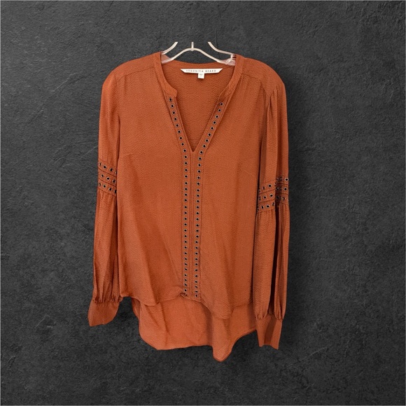 Veronica Beard Tops - Veronica Beard Willa Grommet Long Sleeve Blouse eyelet hardware, Rust color Sz 4